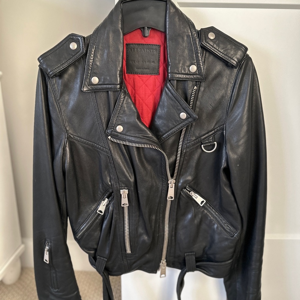 All Saints Leather Jacket with Red Lining